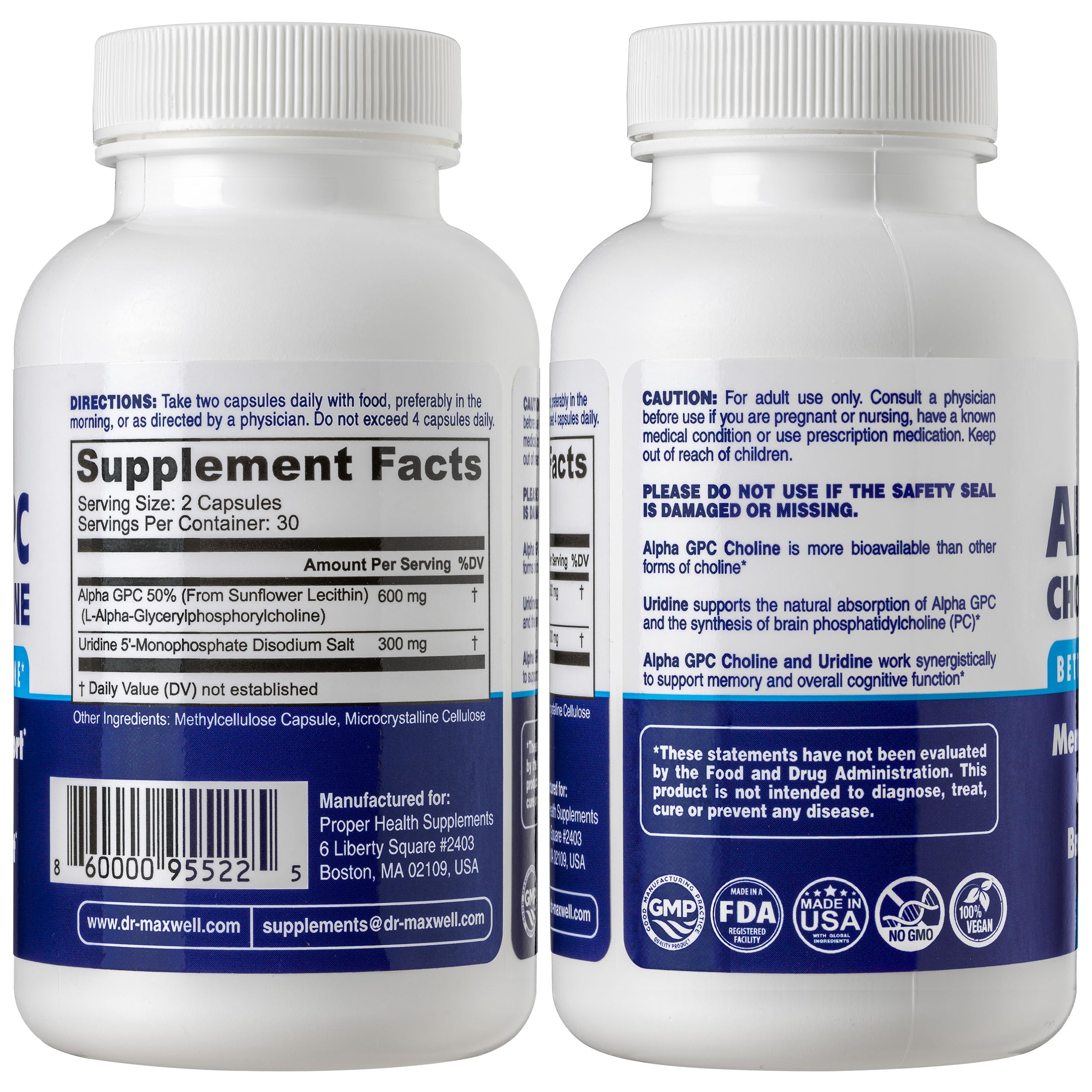 Close-up of Dr. Maxwell capsules showing a two-in-one choline blend