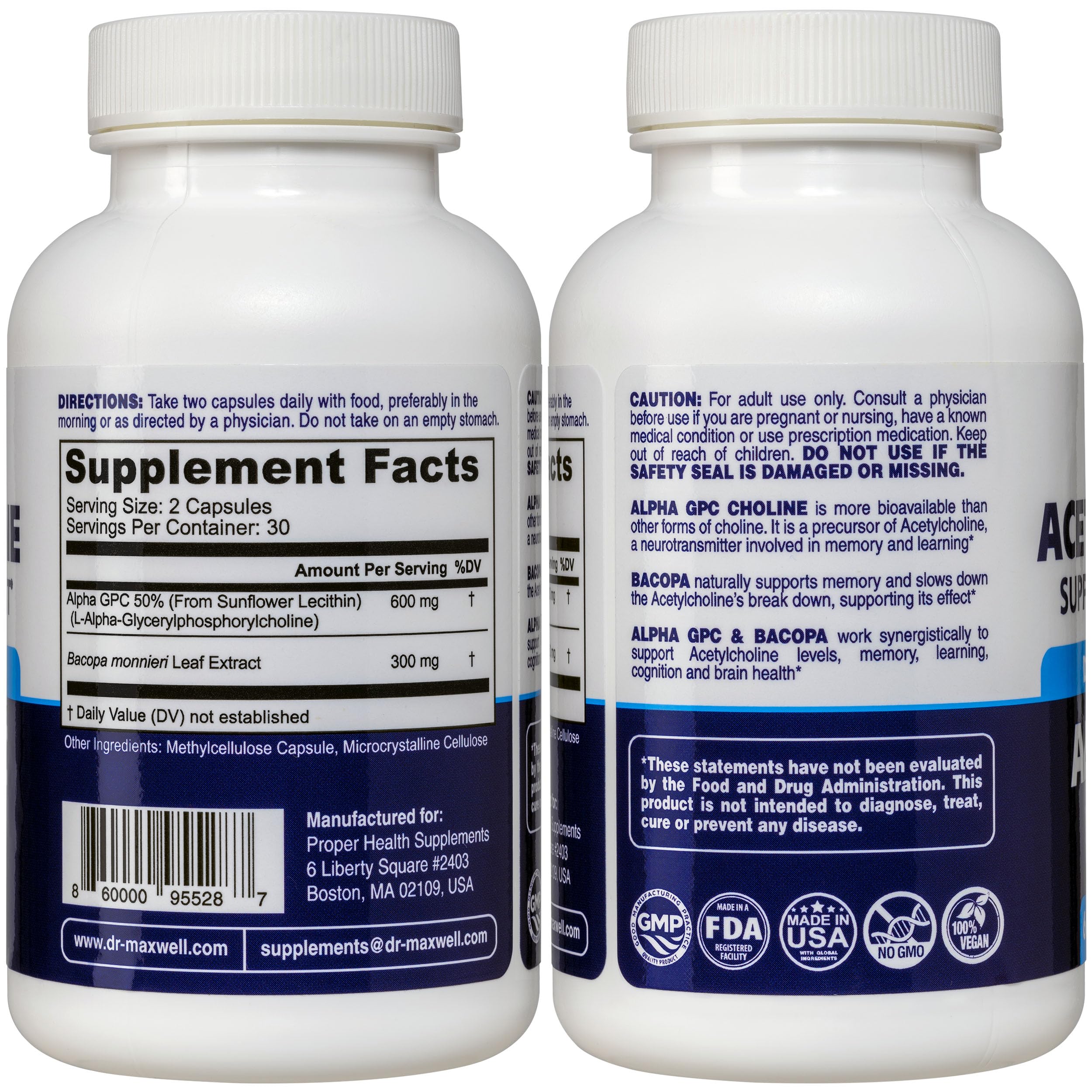 Dr. Maxwell Alpha GPC choline capsules close-up highlighting bioavailable formula.