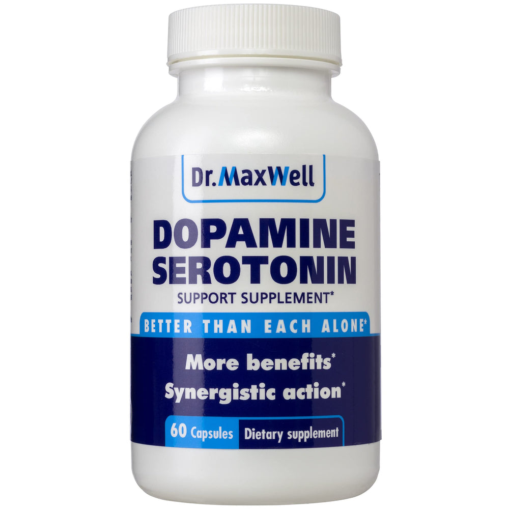 Dr. Maxwell serotonin and dopamine bottle supports balanced mood and motivation throughout the day.