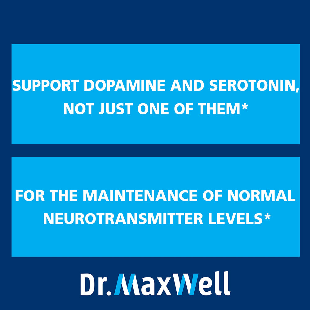Dr. Maxwell label highlights dual dopamine and serotonin precursors for balance.