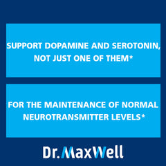 Dr. Maxwell label highlights dual dopamine and serotonin precursors for balance.