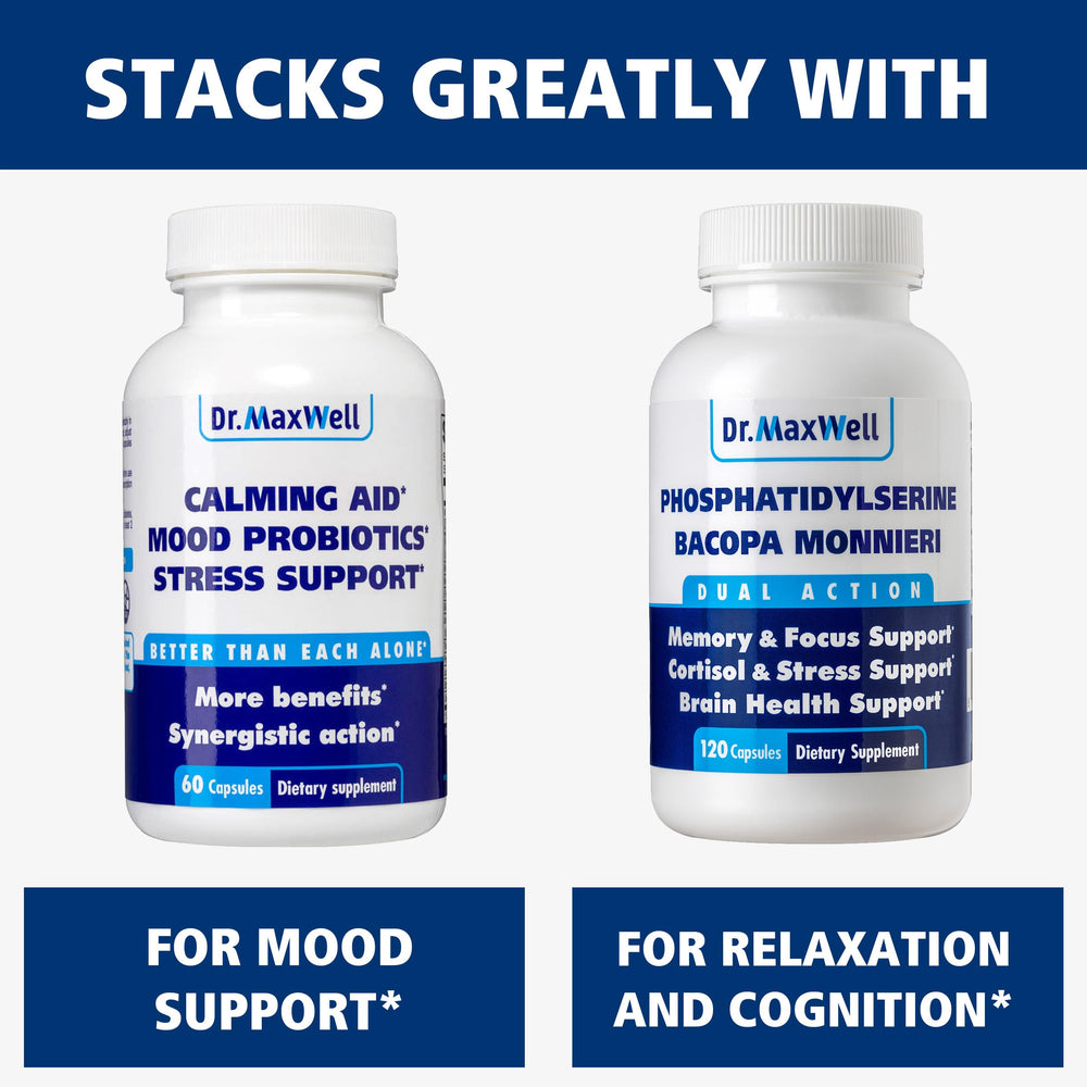 Packaging box featuring Dr. Maxwell dual-precursor formula for neurotransmitters.