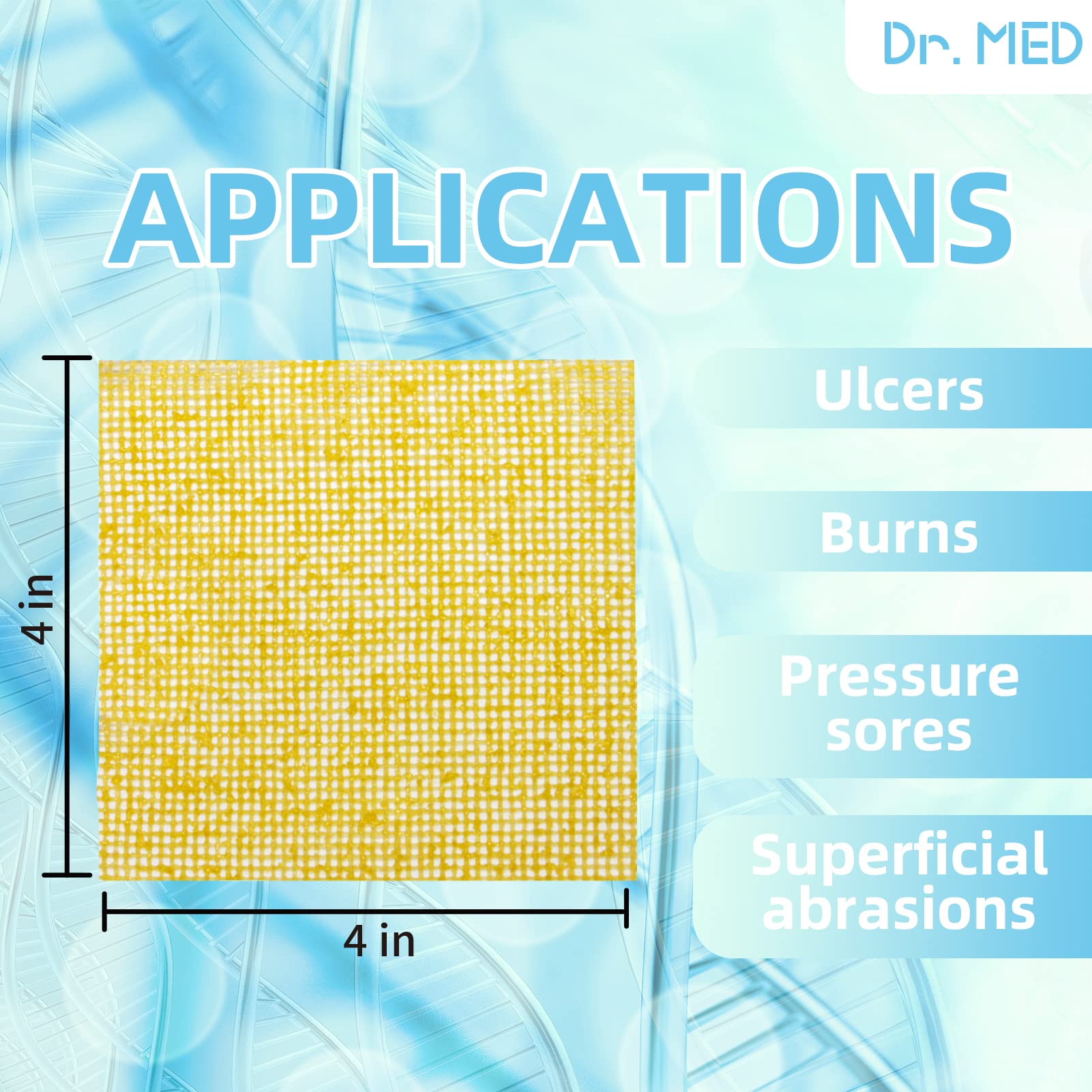 Dr. Med Honey Gauze Dressing on damaged skin providing protective coverage.