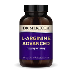 Dr. Mercola L-Arginine Advanced bottle front showing label and packaging for energy support
