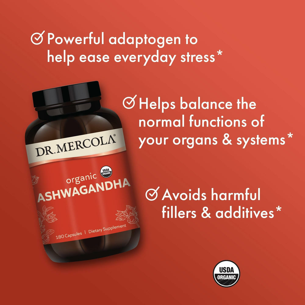 Dr. Mercola Ashwagandha bottle in hand for daily use