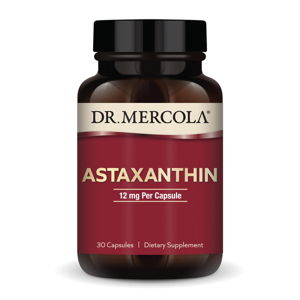 Dr. Mercola Astaxanthin capsule close-up highlighting antioxidant support