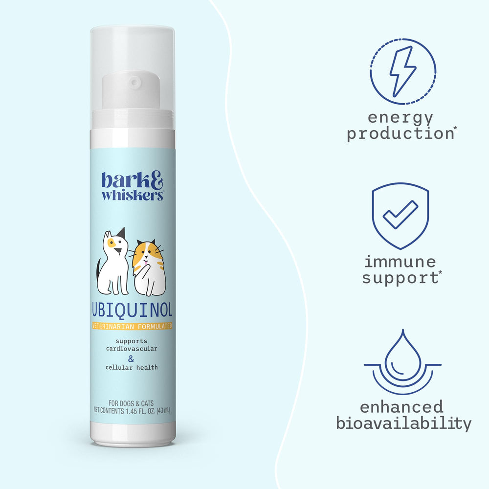 CoQ10 ubiquinol label highlighting potent antioxidant support for pets.