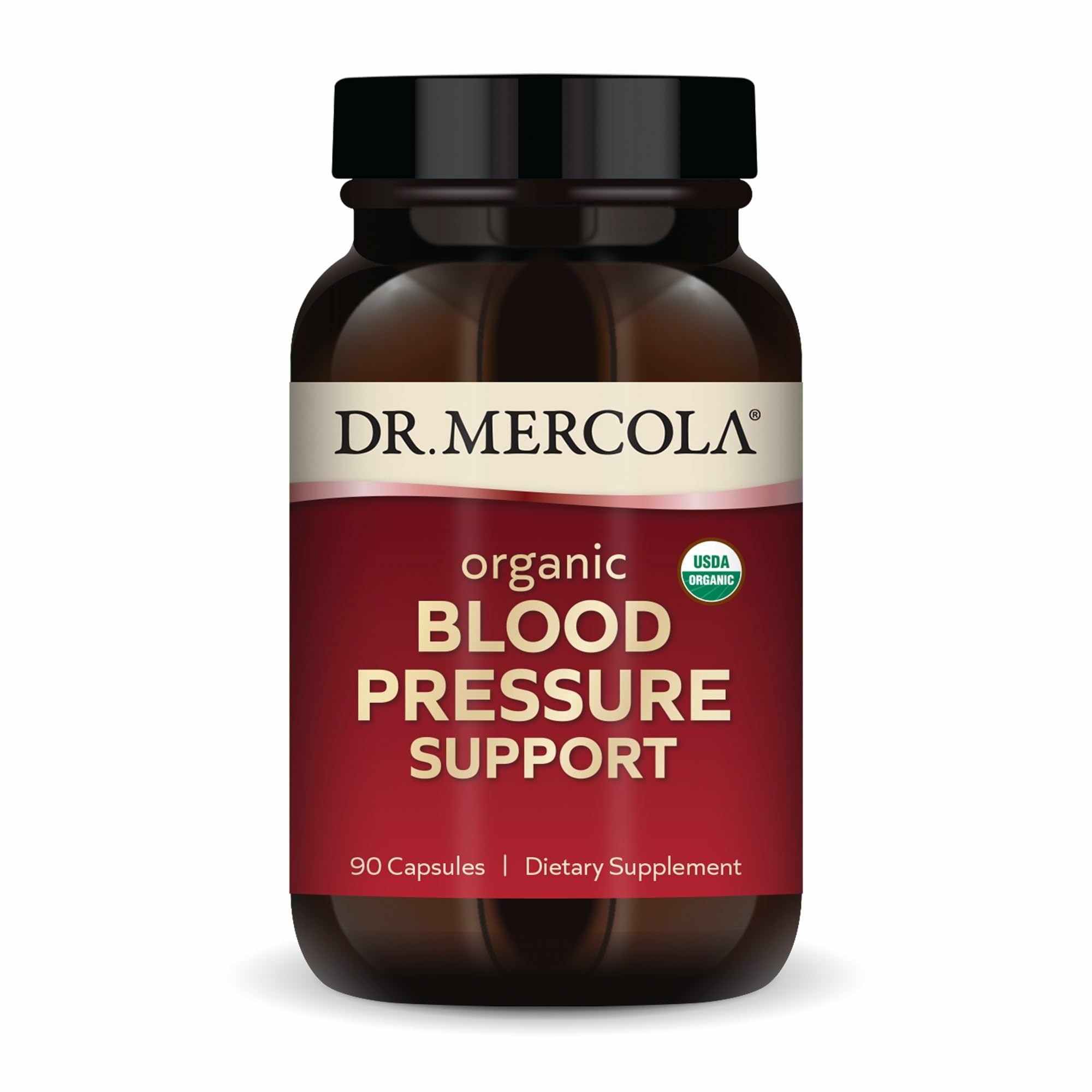 Dr. Mercola Blood Pressure Support bottle for daily circulation support.