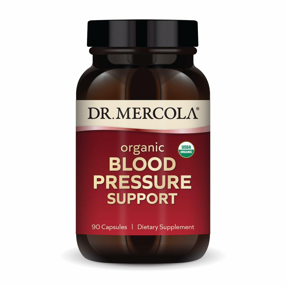 Dr. Mercola Blood Pressure Support bottle for daily circulation support.