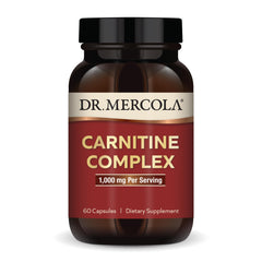 Dr. Mercola Carnitine Complex bottle shows a high-potency formula supporting energy and cellular health.