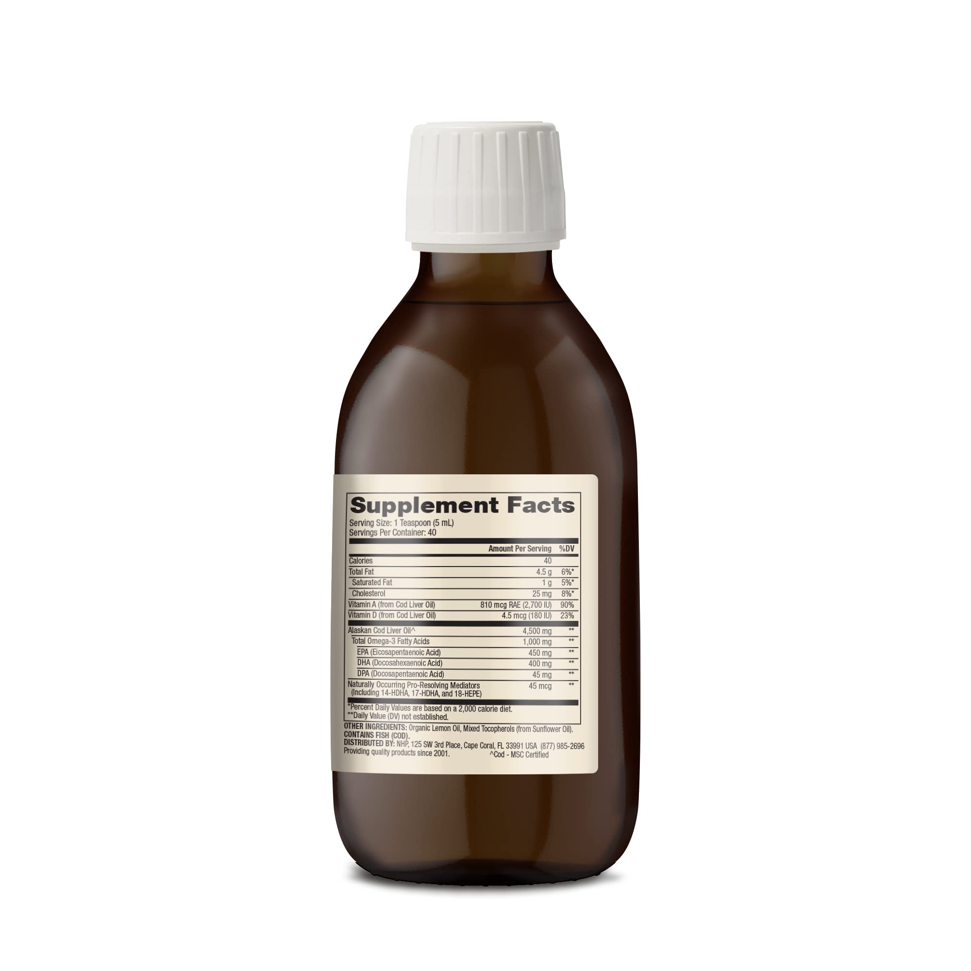 Dr. Mercola cod liver oil bottle shows 1000 mg omega-3 per serving