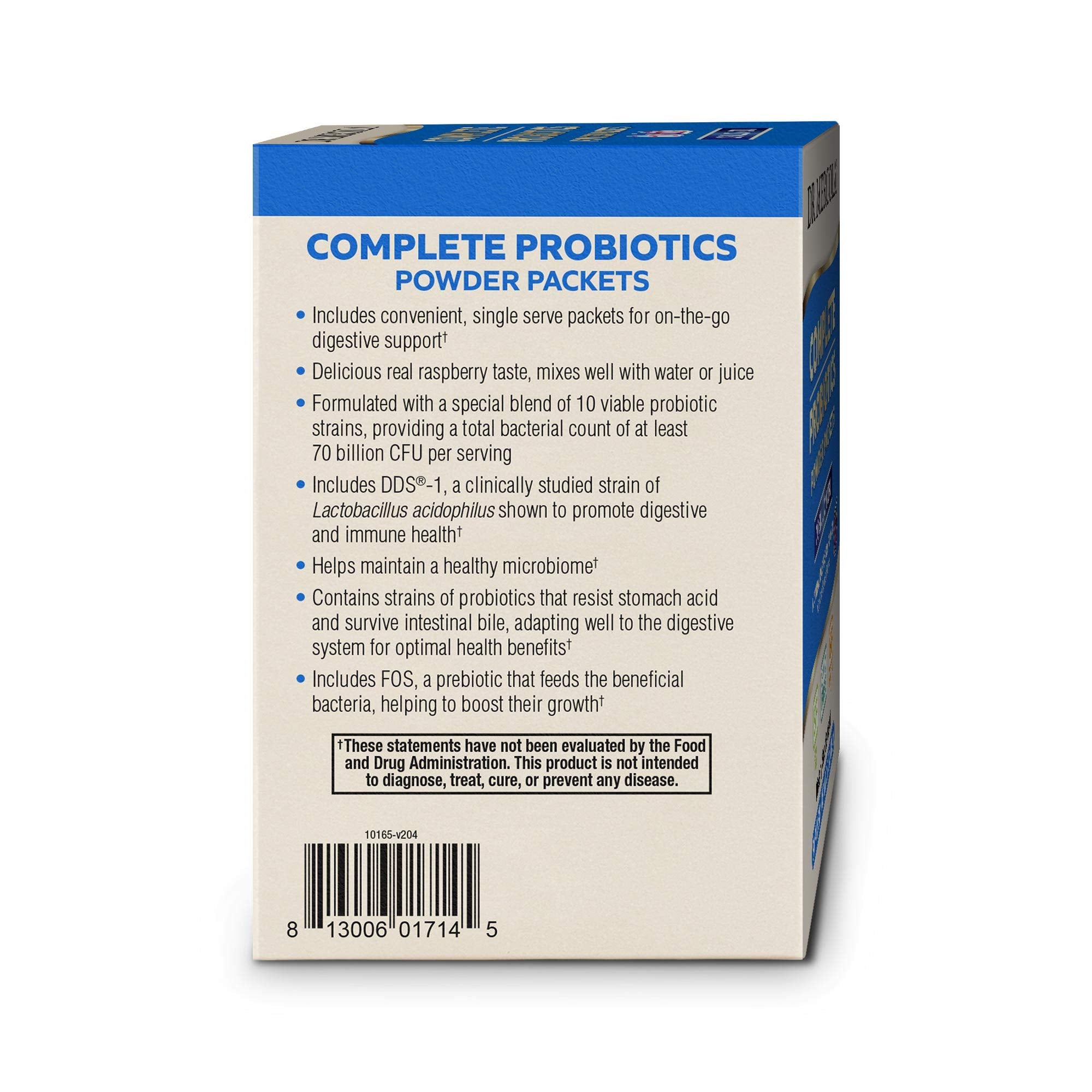 10-strain blend offers fast-acting 70B CFU delivery in a natural raspberry powder.