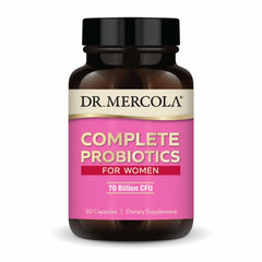 Dr. Mercola Complete Probiotics for Women bottle cap shows delayed-release capsules for stability.