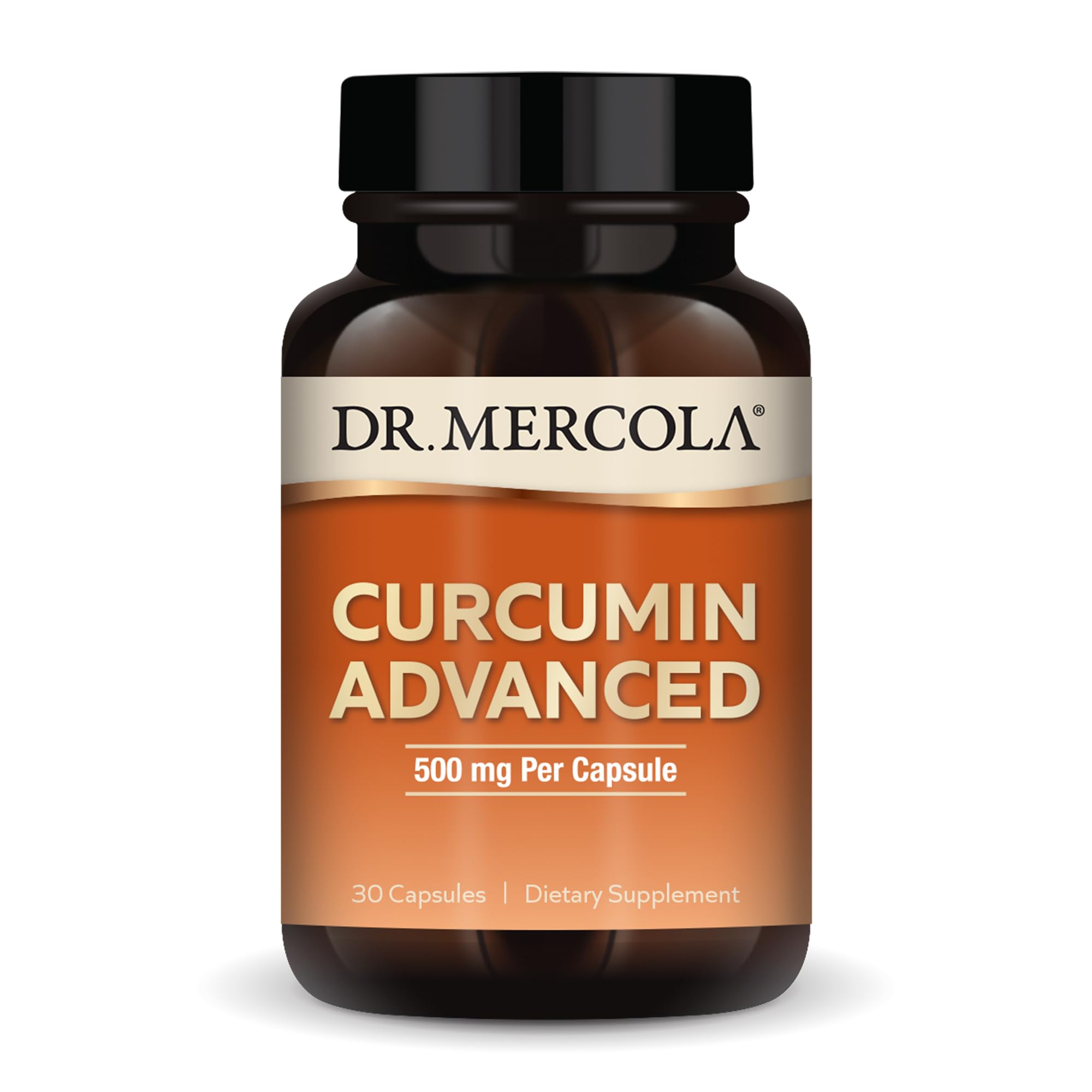 Dr. Mercola Curcumin Advanced bottle front showing antioxidant support potential