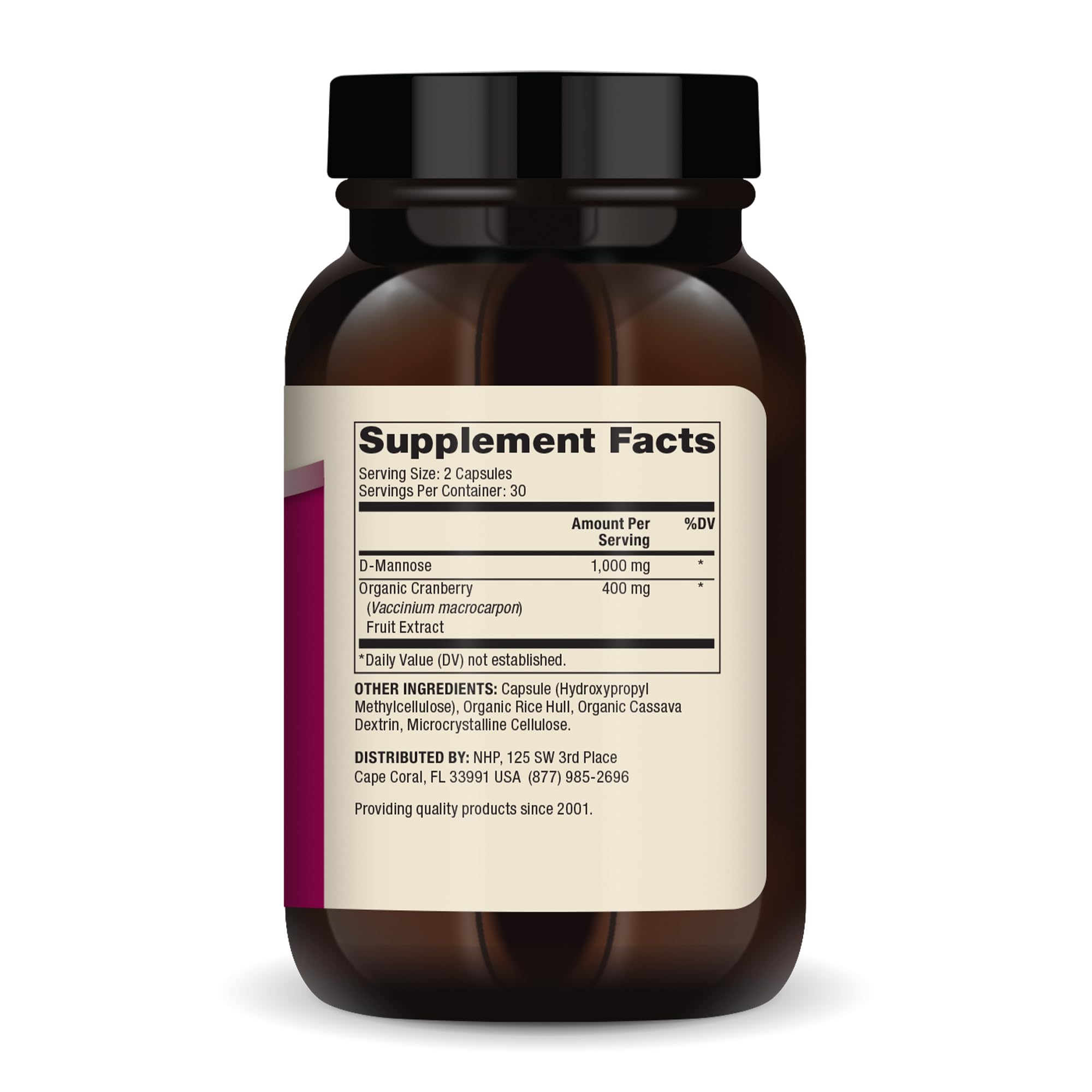 Close-up of Dr. Mercola D-Mannose Cranberry capsules for daily bladder health