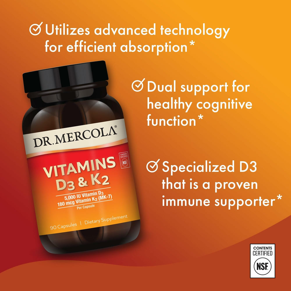 Dr. Mercola D3 K2 heart health visual highlights cardiovascular support.