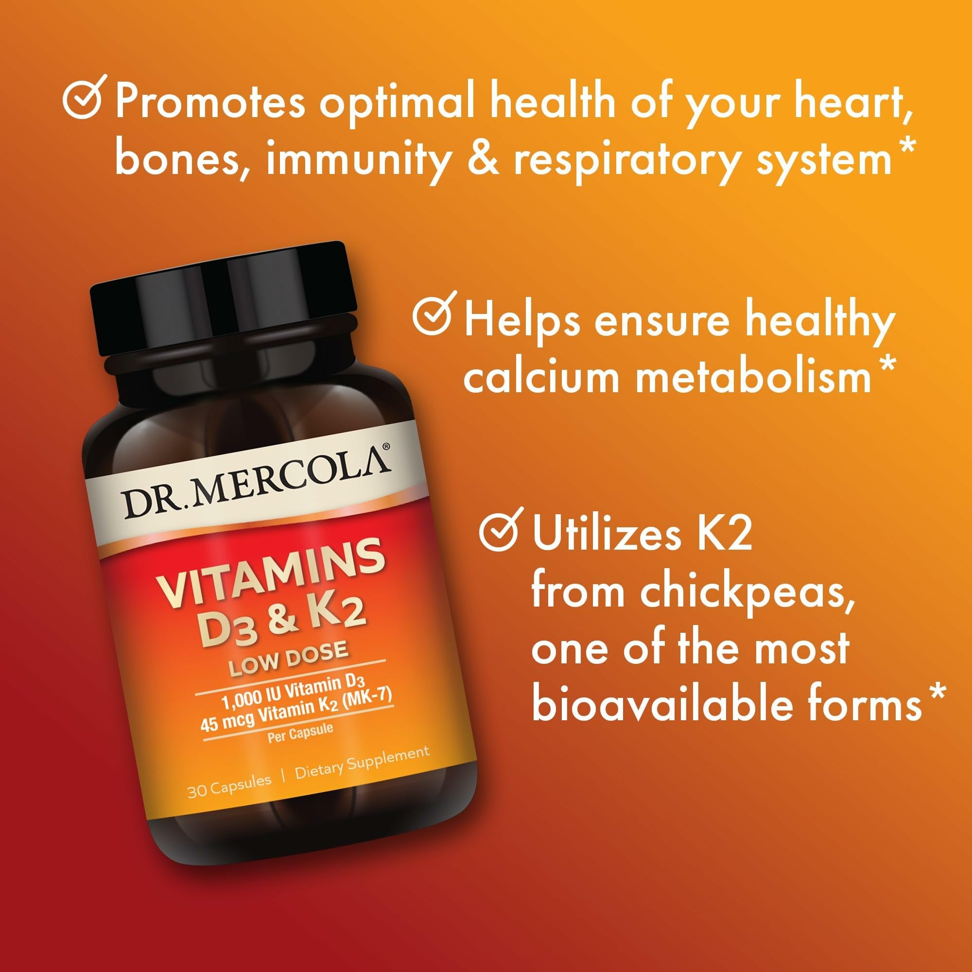 MenaQ7 chickpea-sourced K2 in Dr. Mercola capsules promoting heart support.