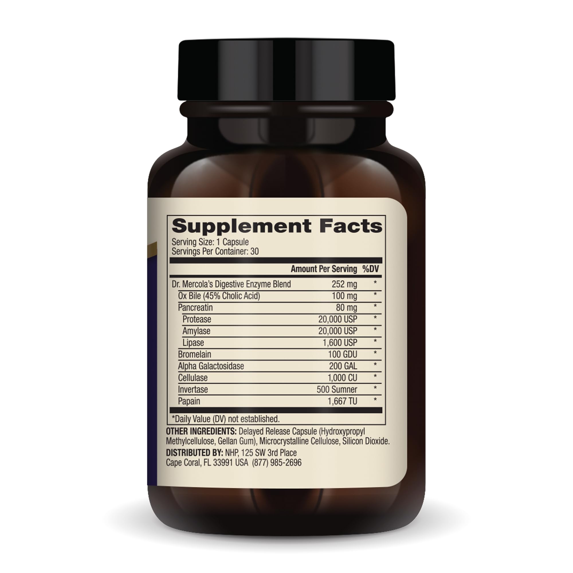 Dr. Mercola Digestive Enzymes Original capsules support comfortable digestion.