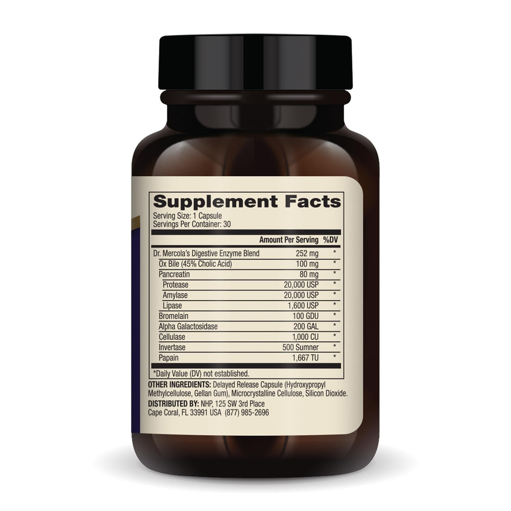 Dr. Mercola Digestive Enzymes Original capsules support comfortable digestion.