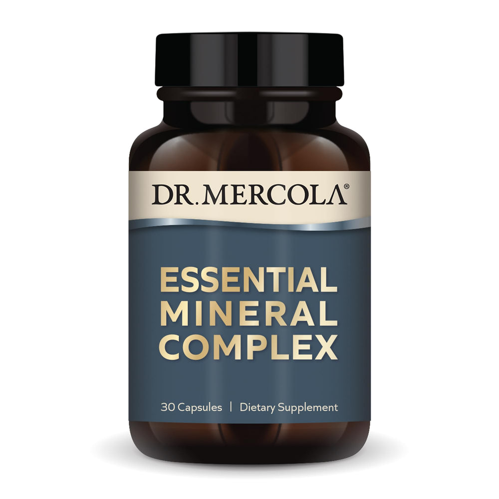 Dr. Mercola Essential Mineral Complex bottle label highlighting trace minerals