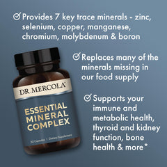 Dr. Mercola Essential Mineral Complex nutrition panel shows non-GMO attributes