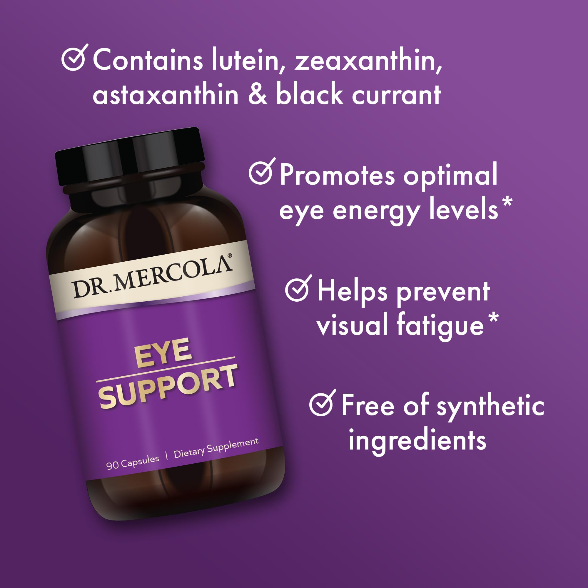 Dr. Mercola Eye Support black currant extract illustrates anthocyanins for retinal health.