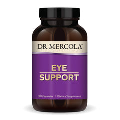 Dr. Mercola Eye Support bottle front promotes daily eye health as a trusted supplement.