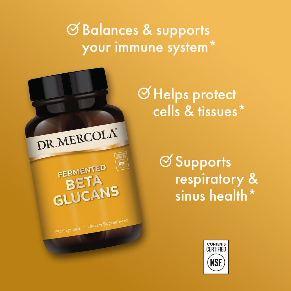 Dr. Mercola Fermented Beta Glucans ingredients panel with Euglena beta-glucan and fermentate
