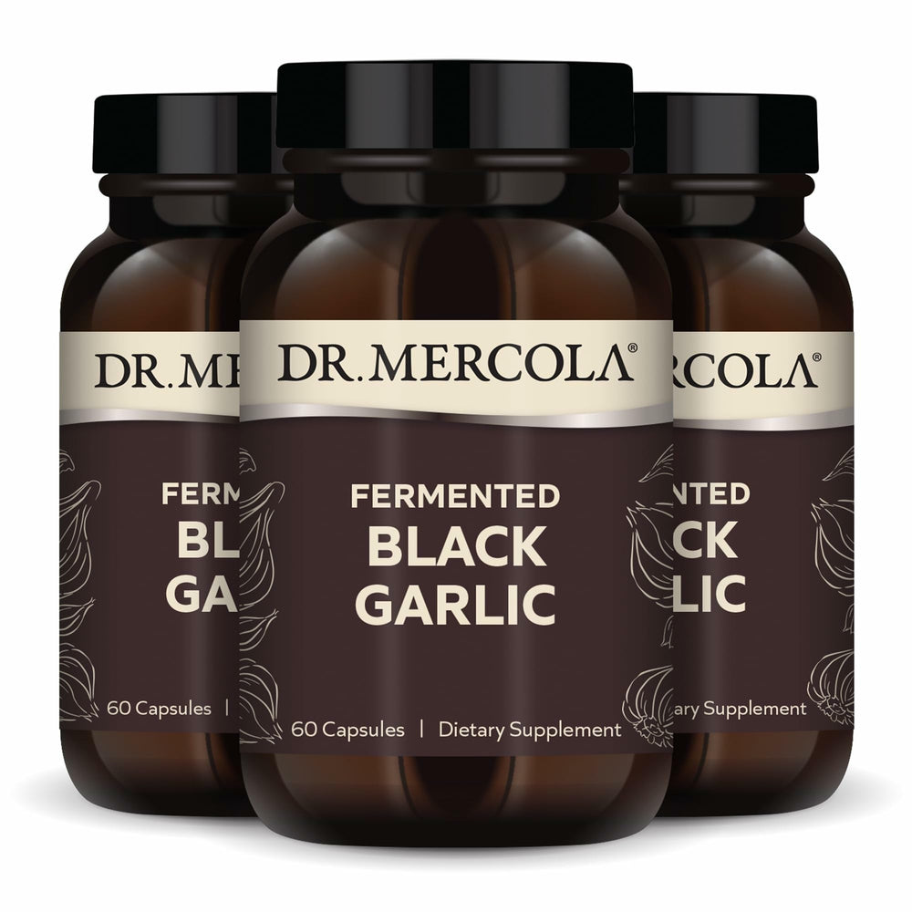 Dr. Mercola Fermented Black Garlic bottle with capsules for potential immune support