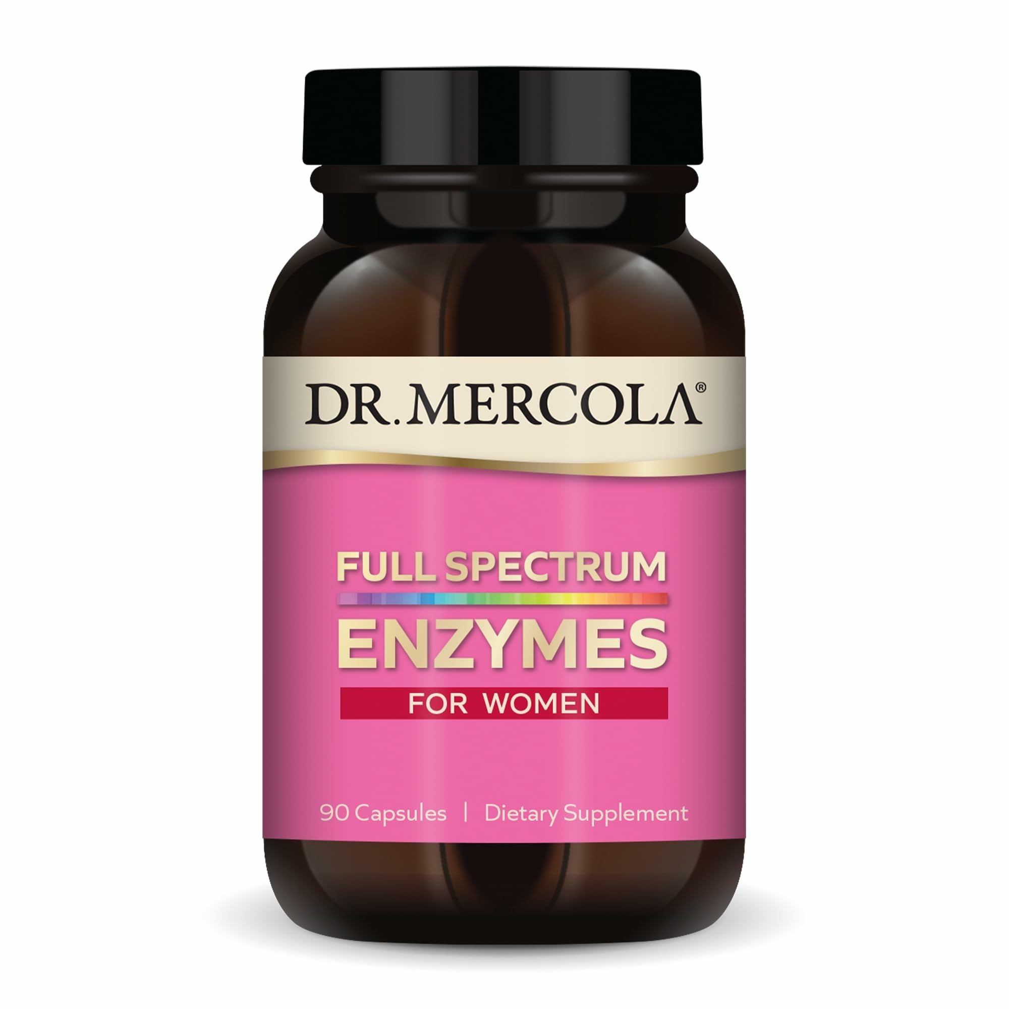 Dr. Mercola Full Spectrum Enzymes for Women bottle supports digestive comfort and nutrient absorption.