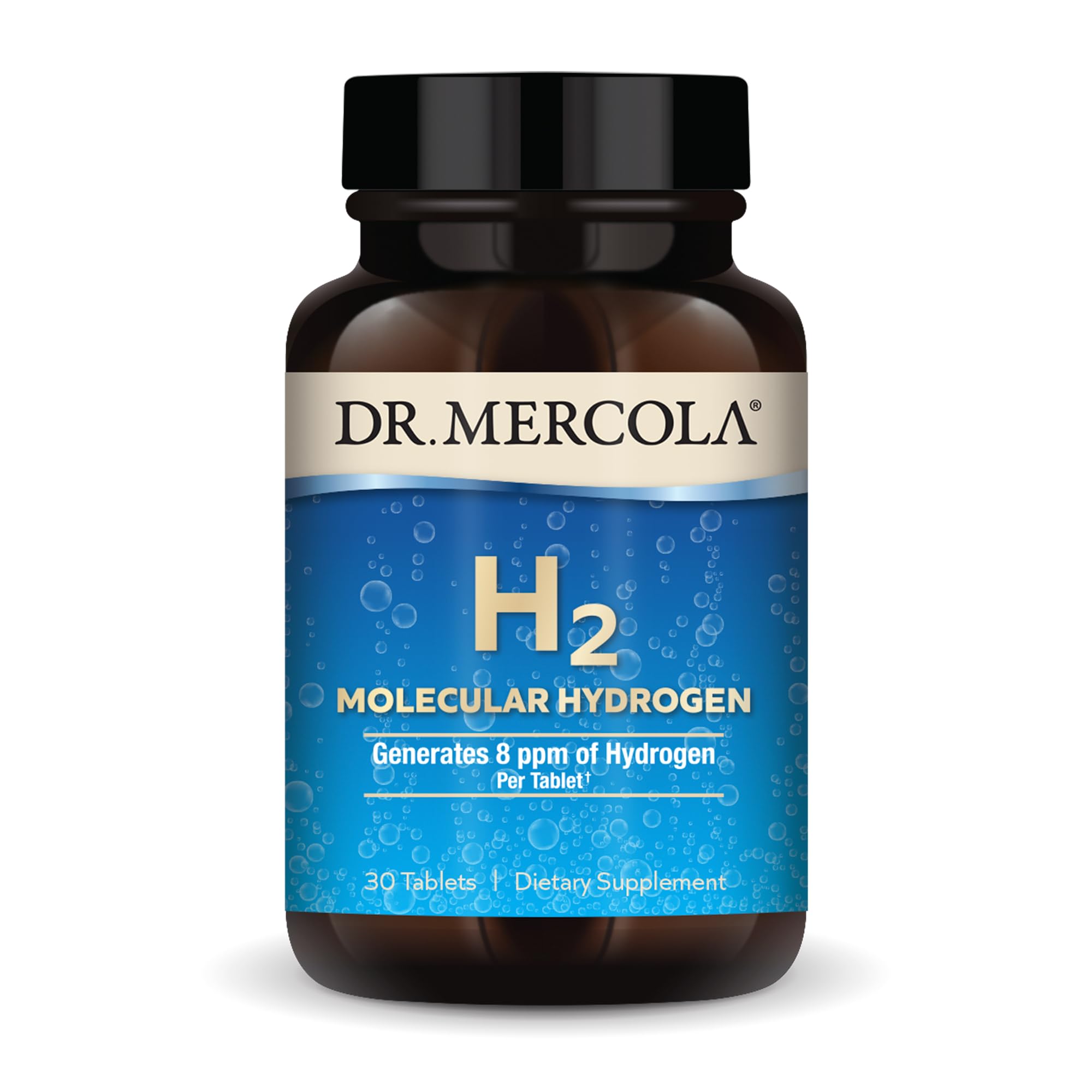 Dr Mercola H2 Molecular Hydrogen tablet dissolving in water for hydration and energy support