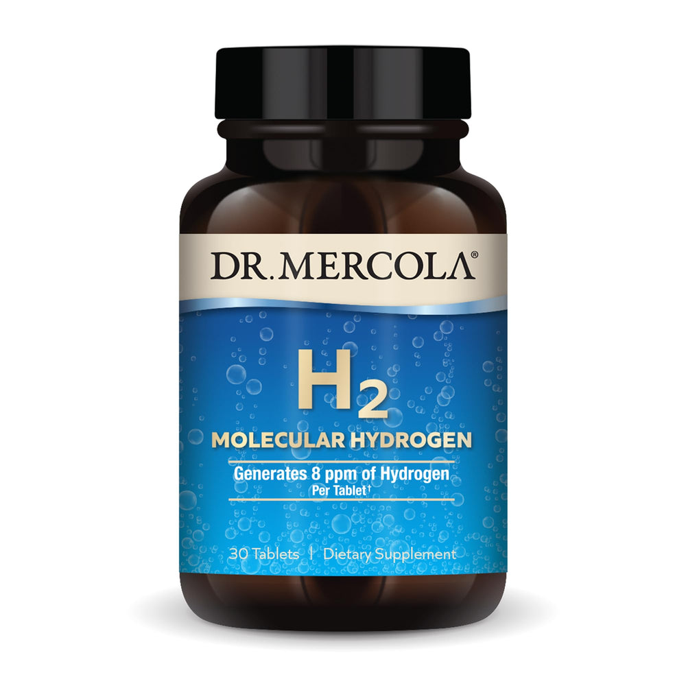 Dr Mercola H2 Molecular Hydrogen tablet dissolving in water for hydration and energy support