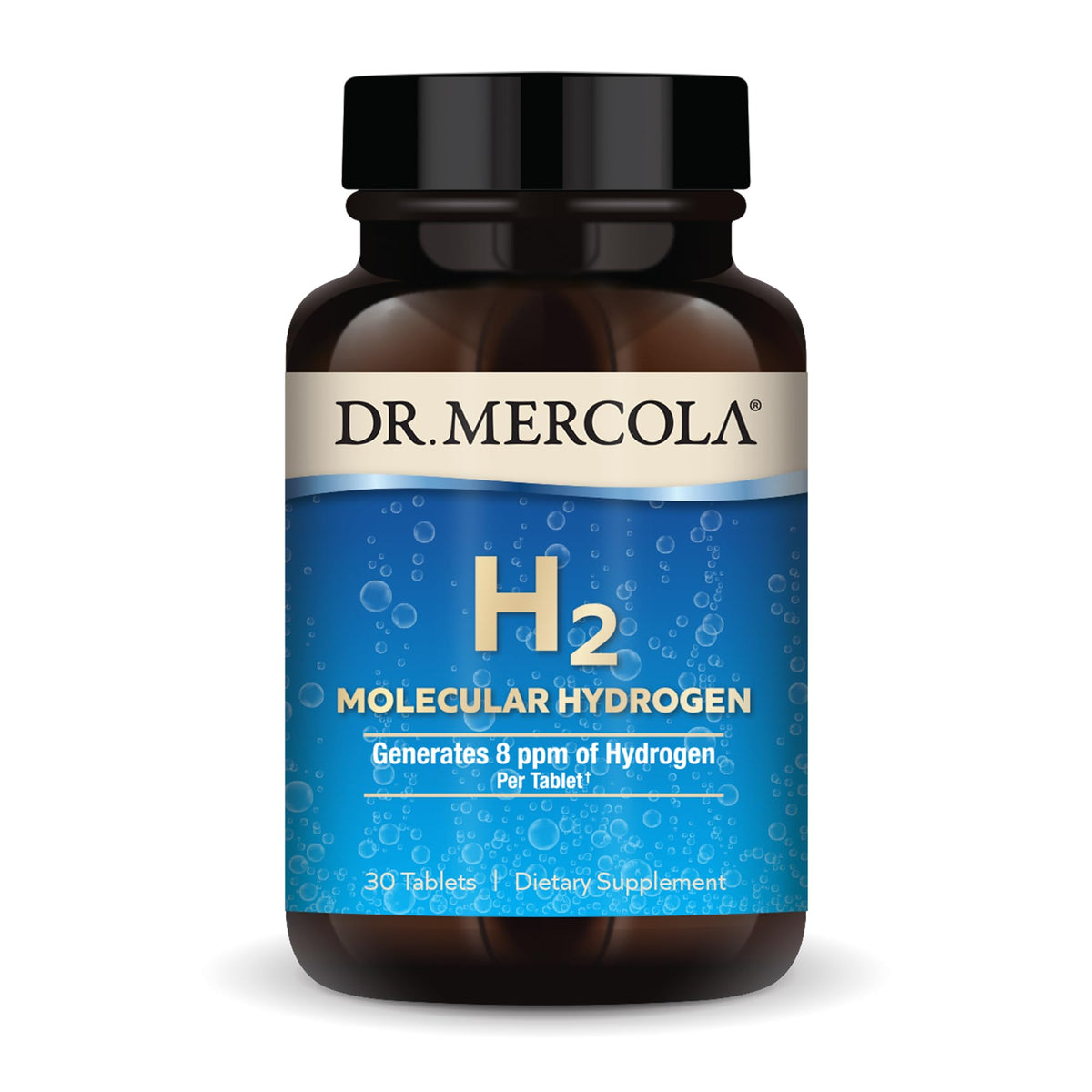 Dr Mercola H2 Molecular Hydrogen tablet dissolving in water for hydration and energy support