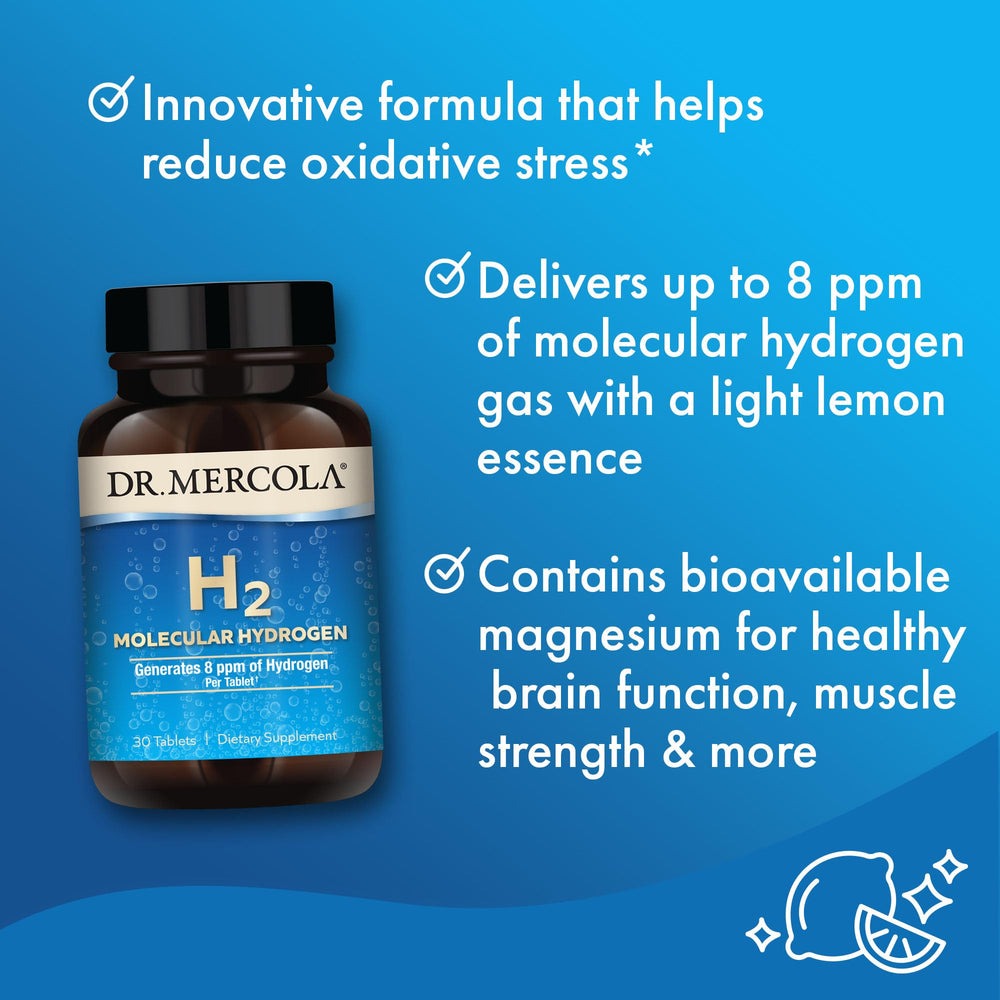 Dr Mercola H2 packaging highlights GMO-free gluten-free soy-free ingredients