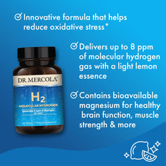 Dr Mercola H2 packaging highlights GMO-free gluten-free soy-free ingredients
