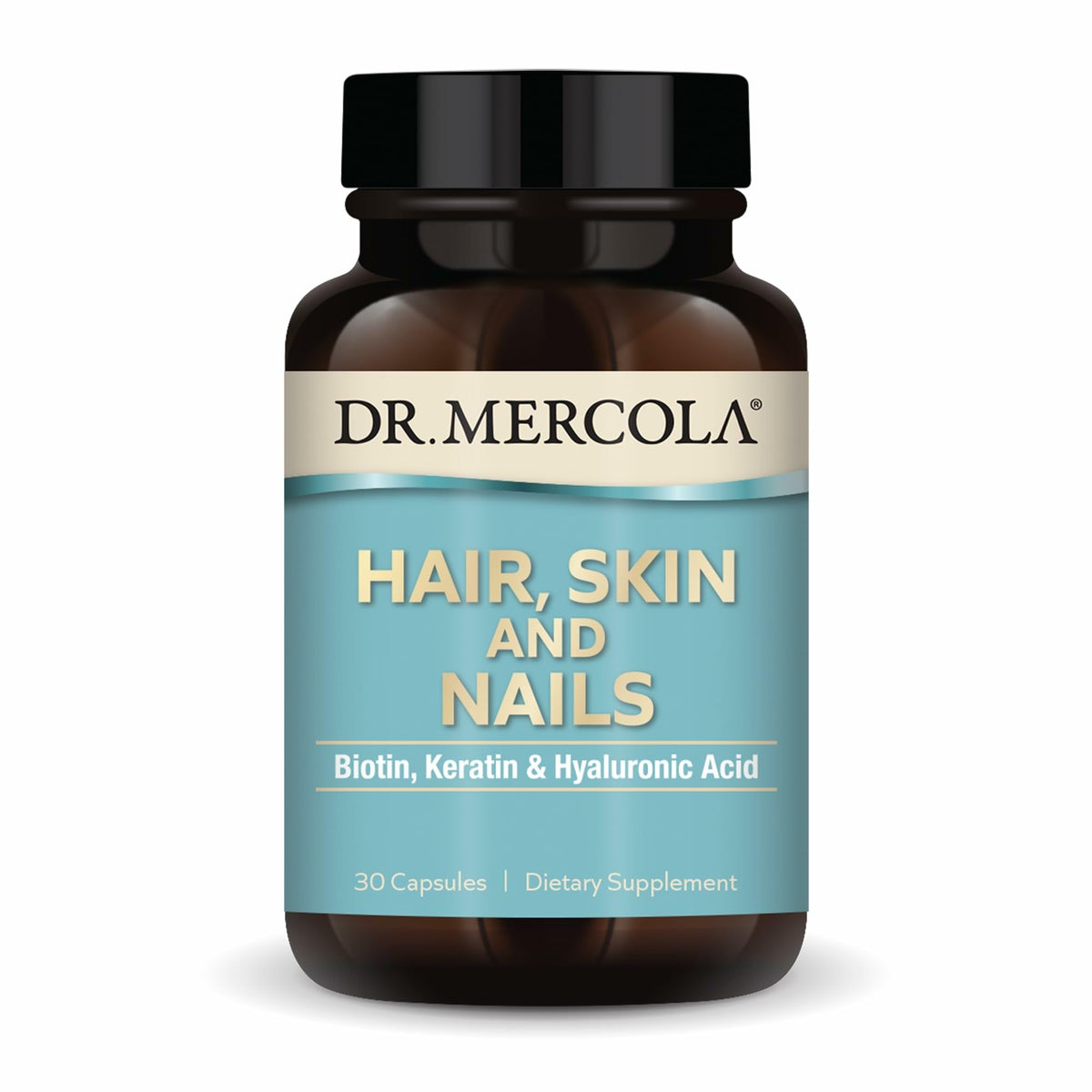 Dr. Mercola Hair, Skin and Nails bottle view supports overall healthy aging