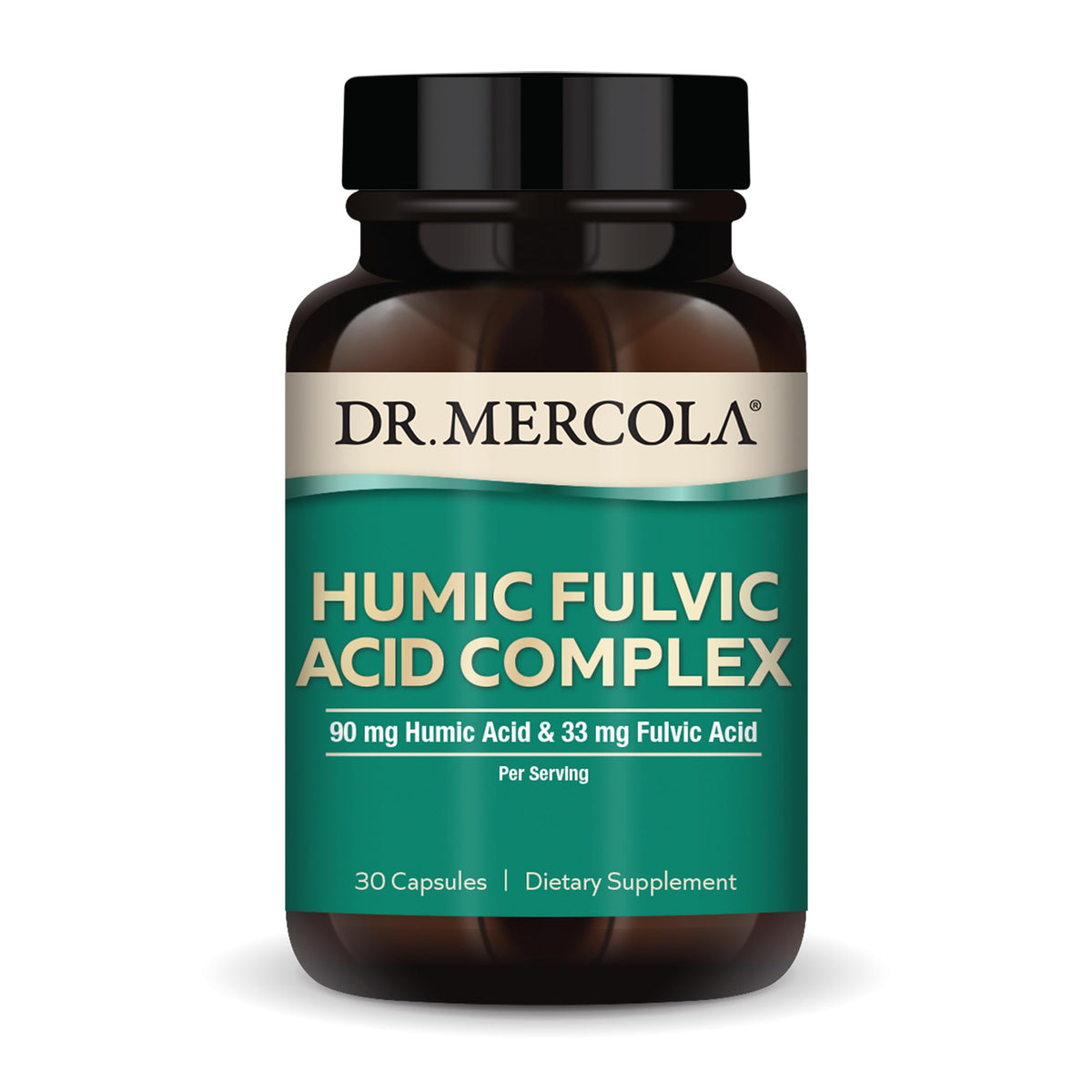 Dr. Mercola Humic Fulvic Acid Complex bottle for gut health support