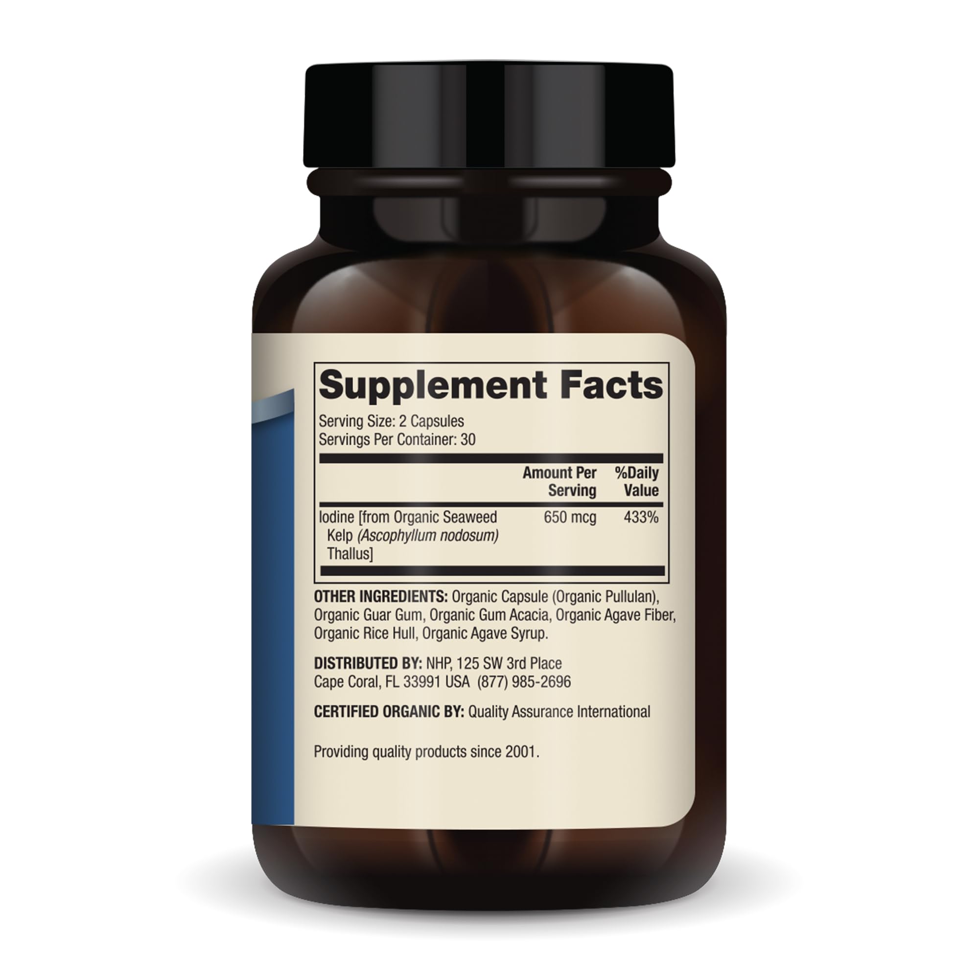 Dos cápsulas de Dr. Mercola Iodine para dosis diaria natural