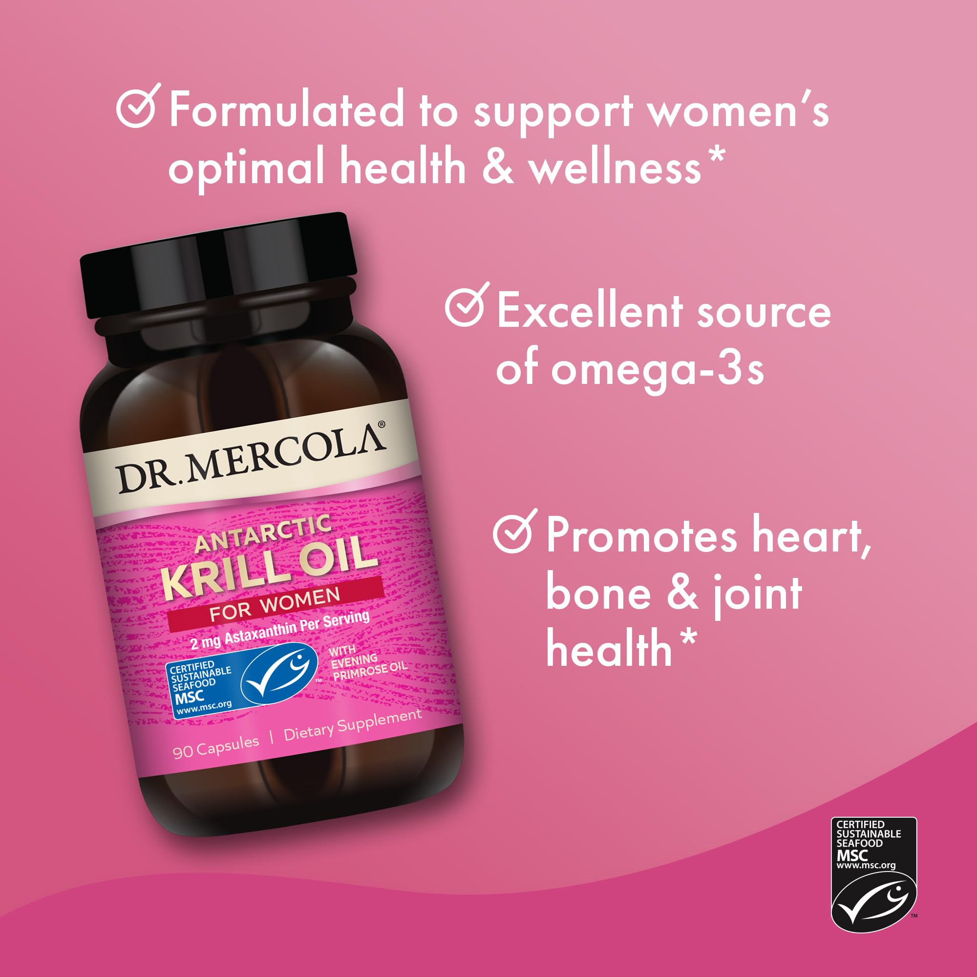Dr. Mercola Krill Oil for Women astaxanthin-2mg close-up emphasizes antioxidant support
