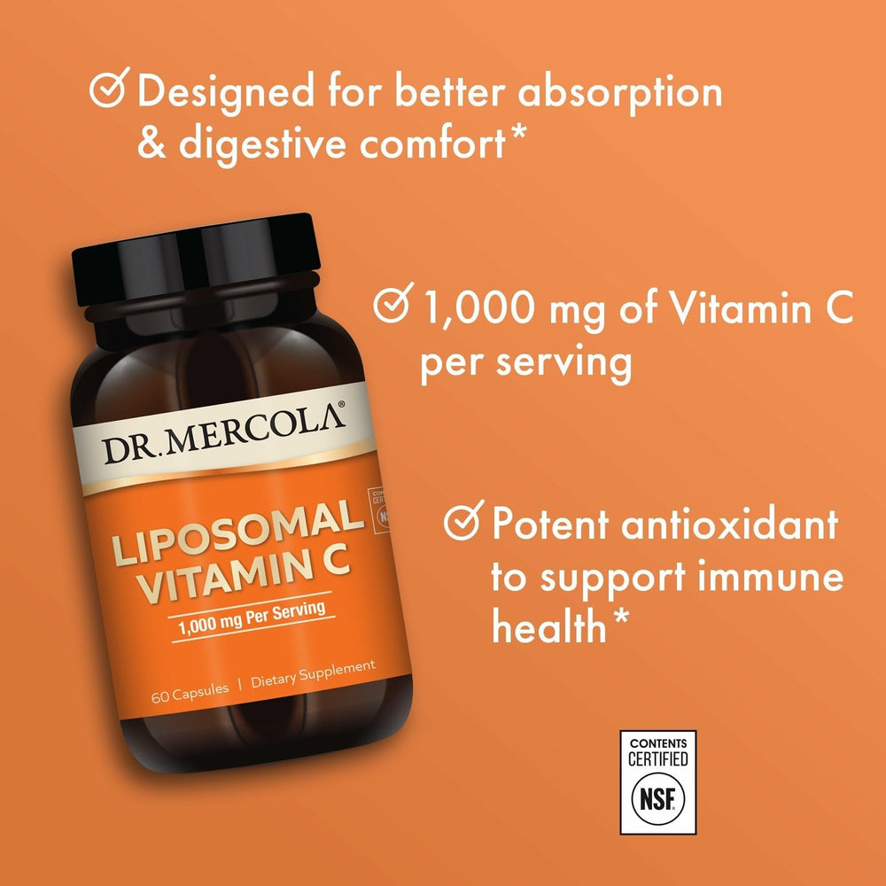Dr. Mercola Liposomal Vitamin C packaging highlighting immune support claim