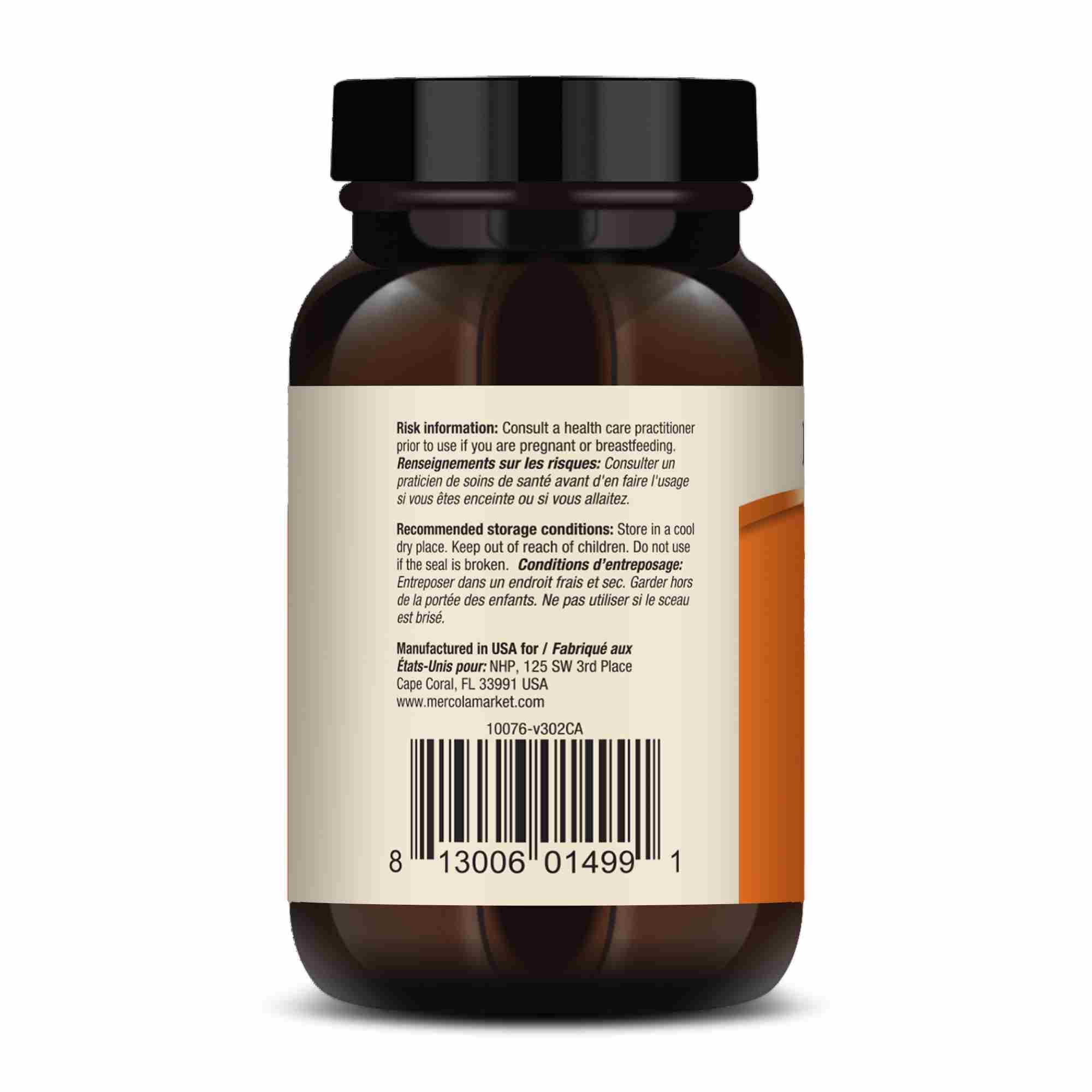 Dr. Mercola Liposomal Vitamin C label detail with ingredients and non-GMO note