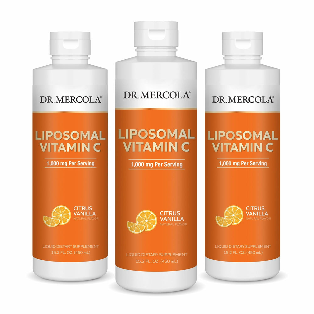 Dr. Mercola Liquid Liposomal Vitamin C bottle pours smoothly for daily antioxidant support.