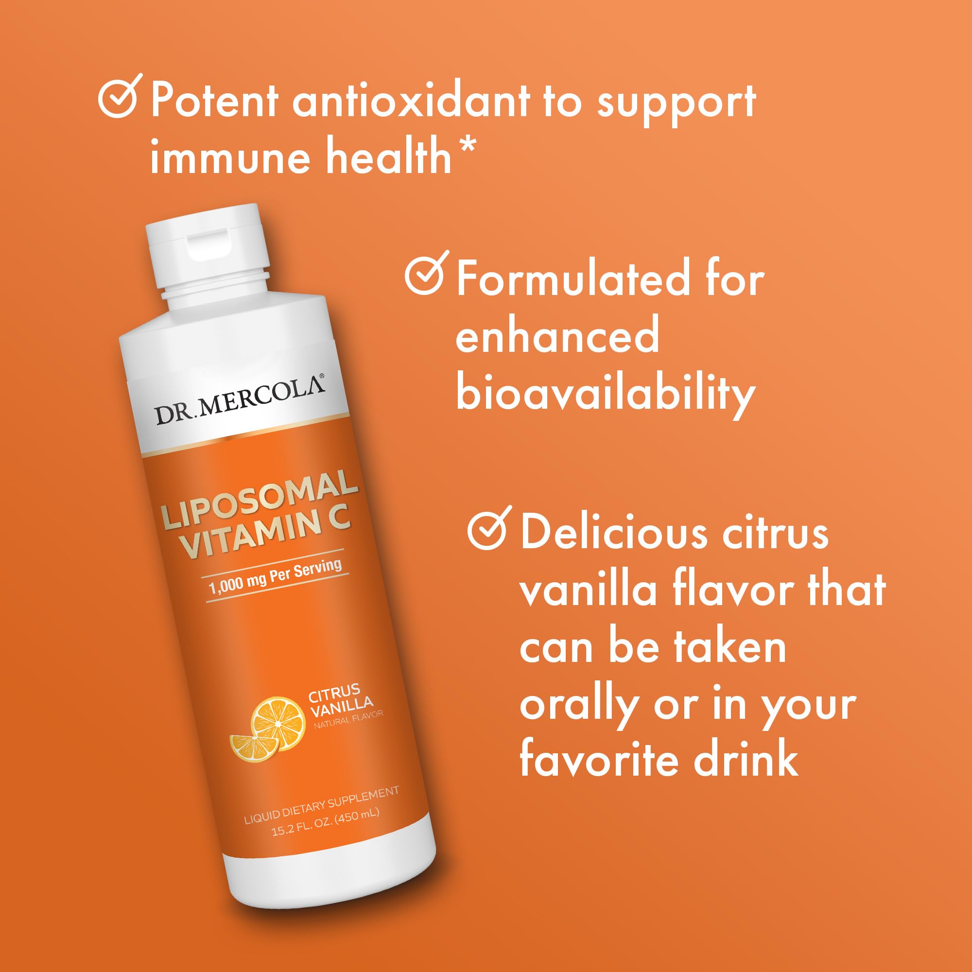 Dosing scoop visible indicating easy daily intake of 1,000 mg vitamin C.