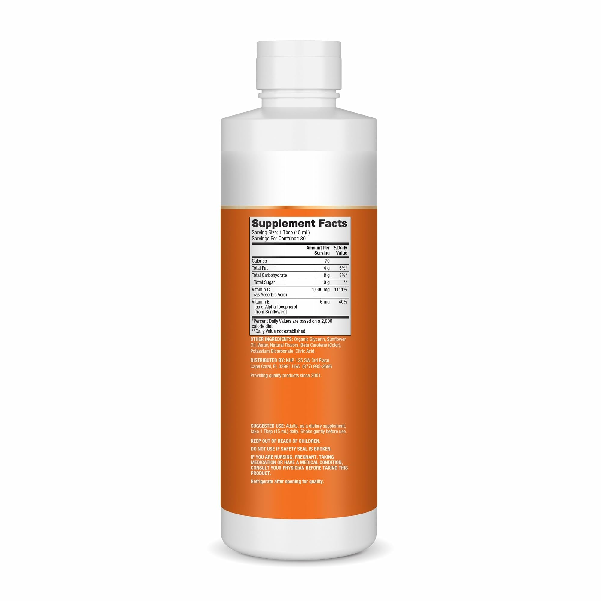 Pouring citrus vanilla liposomal Vitamin C for smooth consumption