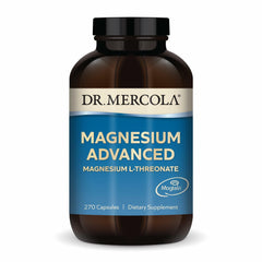 Dr. Mercola Magnesium Advanced bottle front view highlighting rich magnesium formula for daily support.