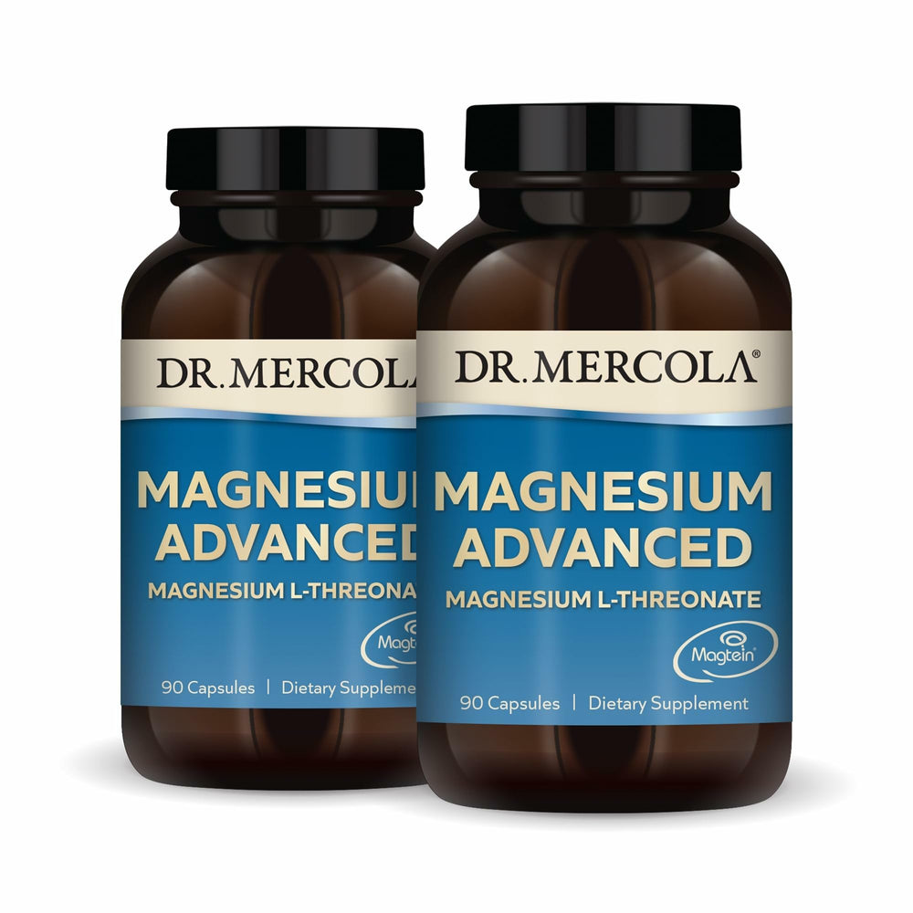 Dr. Mercola Magnesium Advanced bottle highlighting Magtein magnesium L-threonate for daily brain support