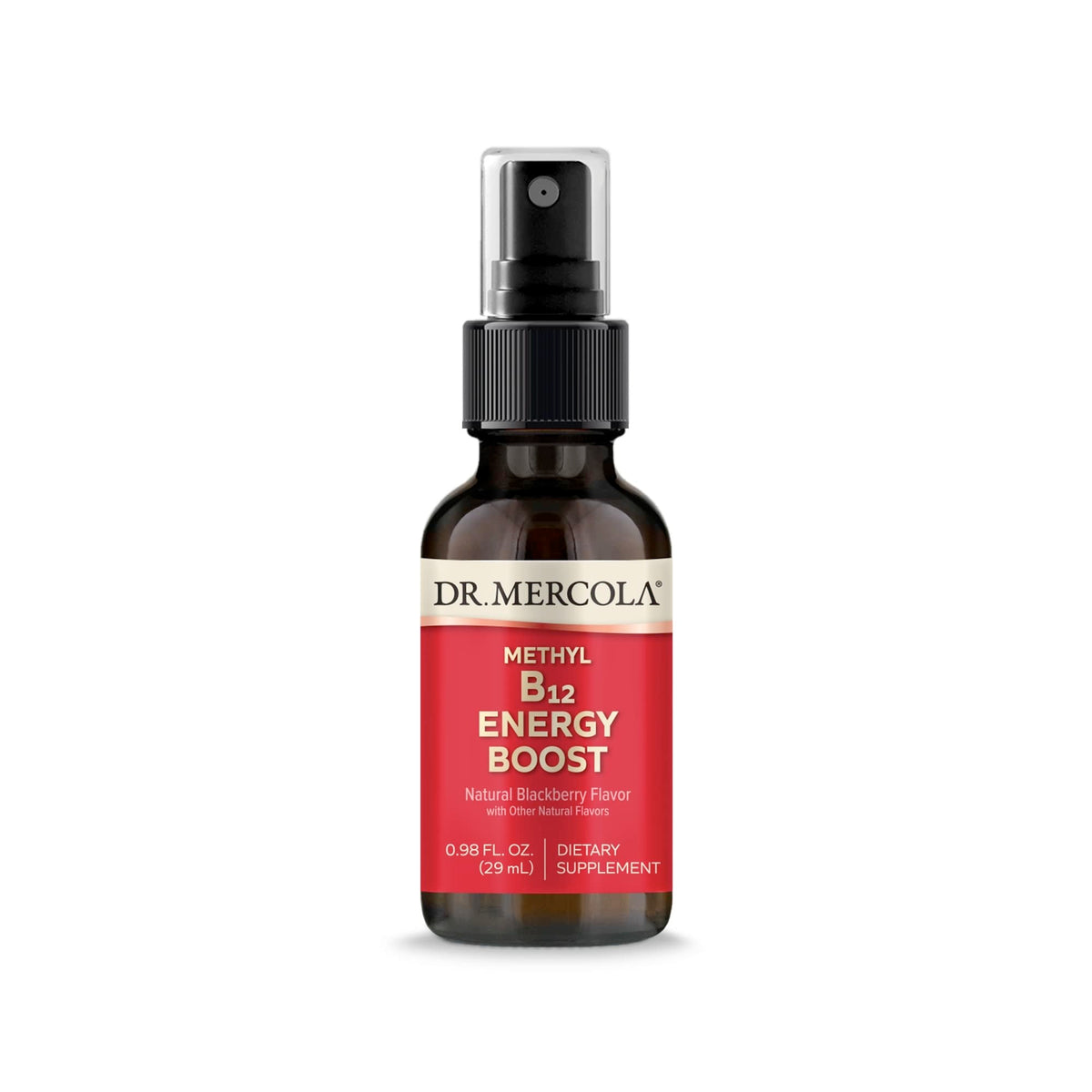 Dr. Mercola Methyl B12 Energy Boost Spray bottle ready for quick use