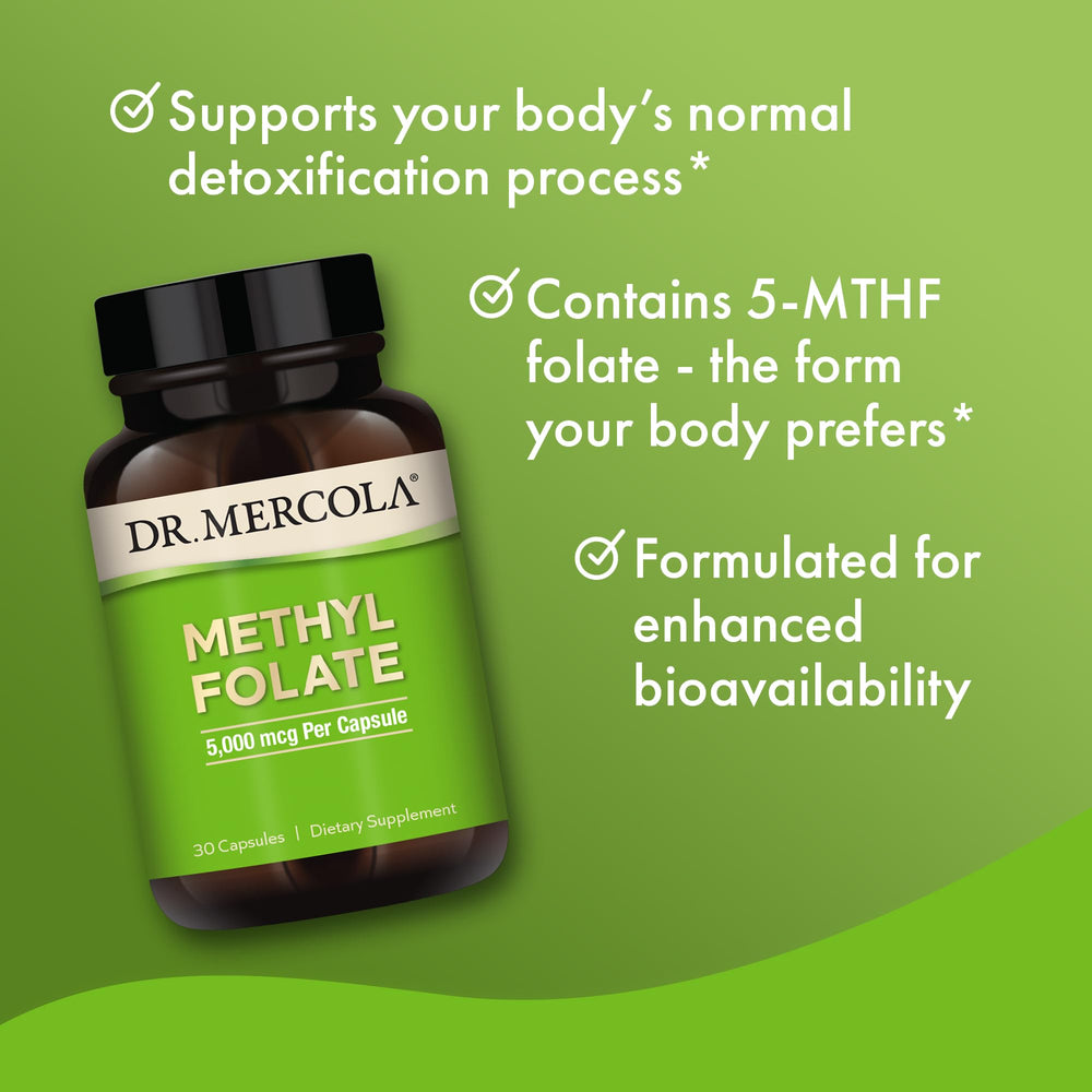 Dr. Mercola Methyl Folate packaging on shelf signals compact design.