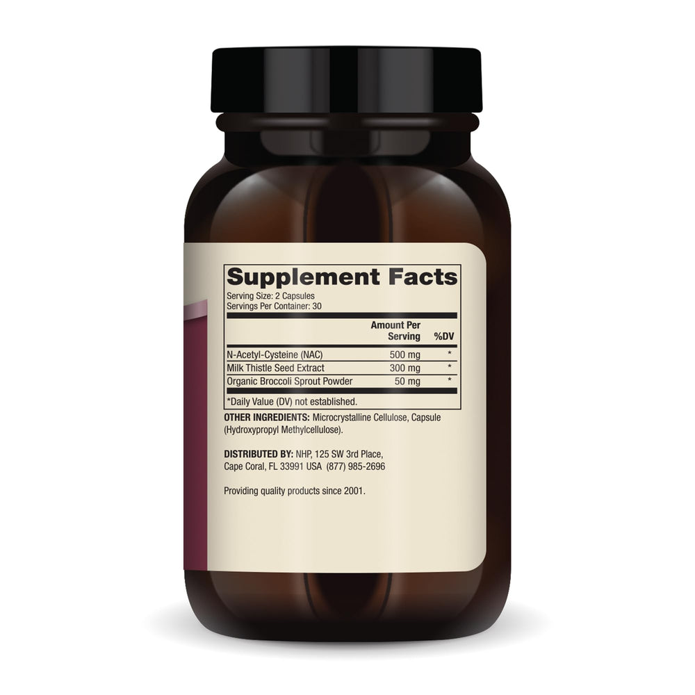 Dr. Mercola NAC with Milk Thistle bottle label highlighting non-GMO and gluten-free