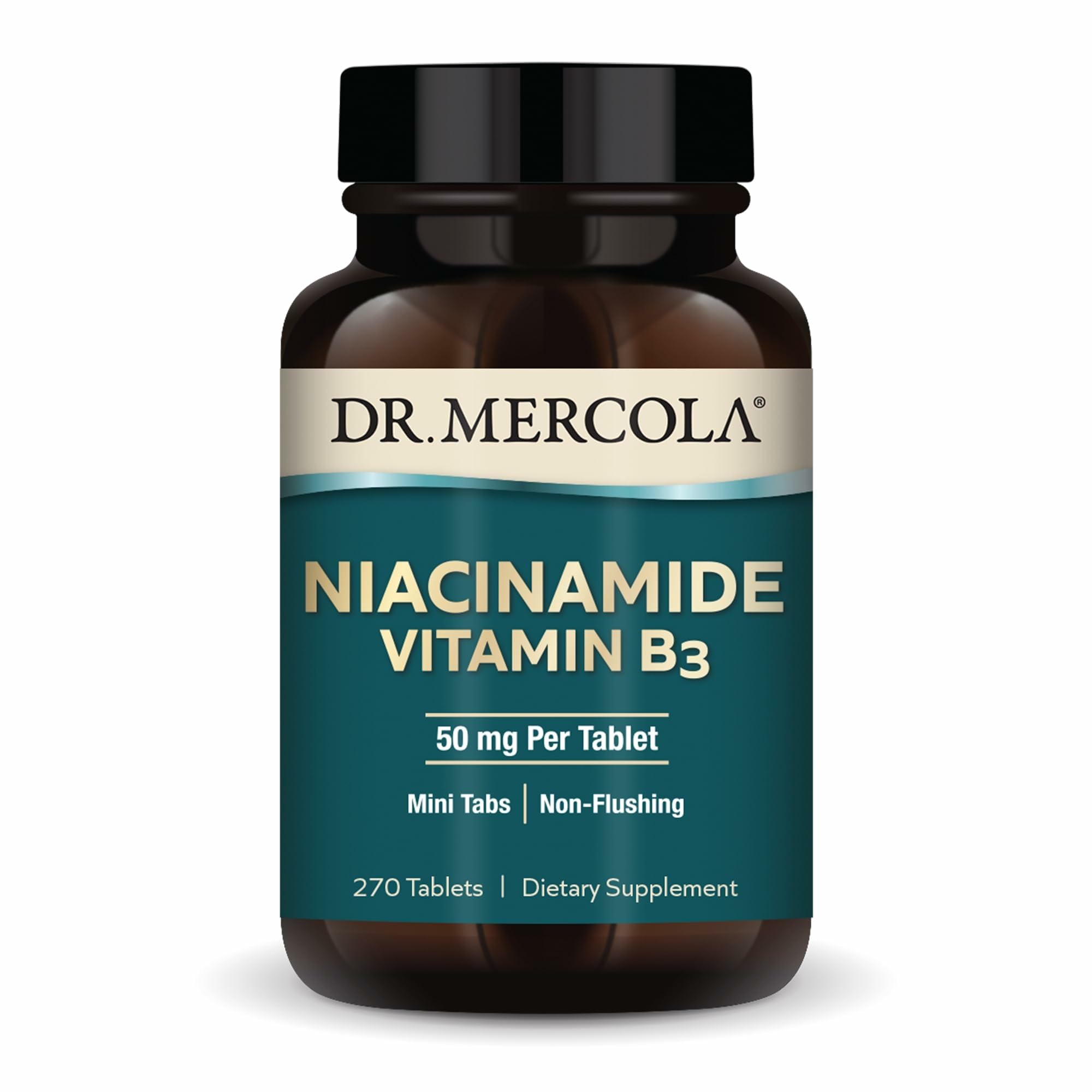 Dr. Mercola Niacinamide mini-tab bottle front for everyday use.